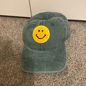 Smiley face chenille green denim wash hat